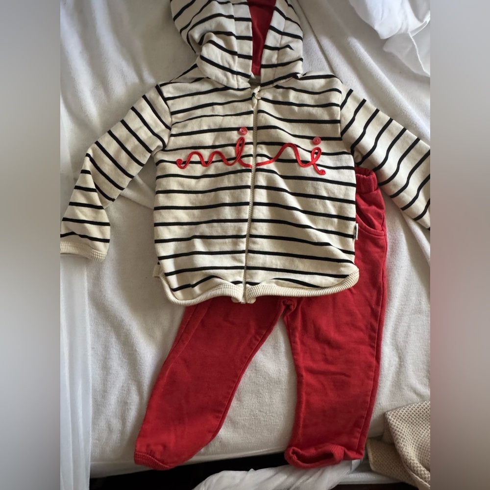 100% cotton Made in Turkey Striped Hoodie with Red Accents